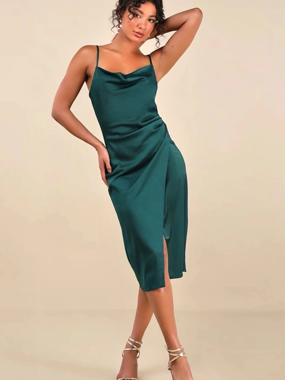 Lulus Forest Green Satin Midi Dress